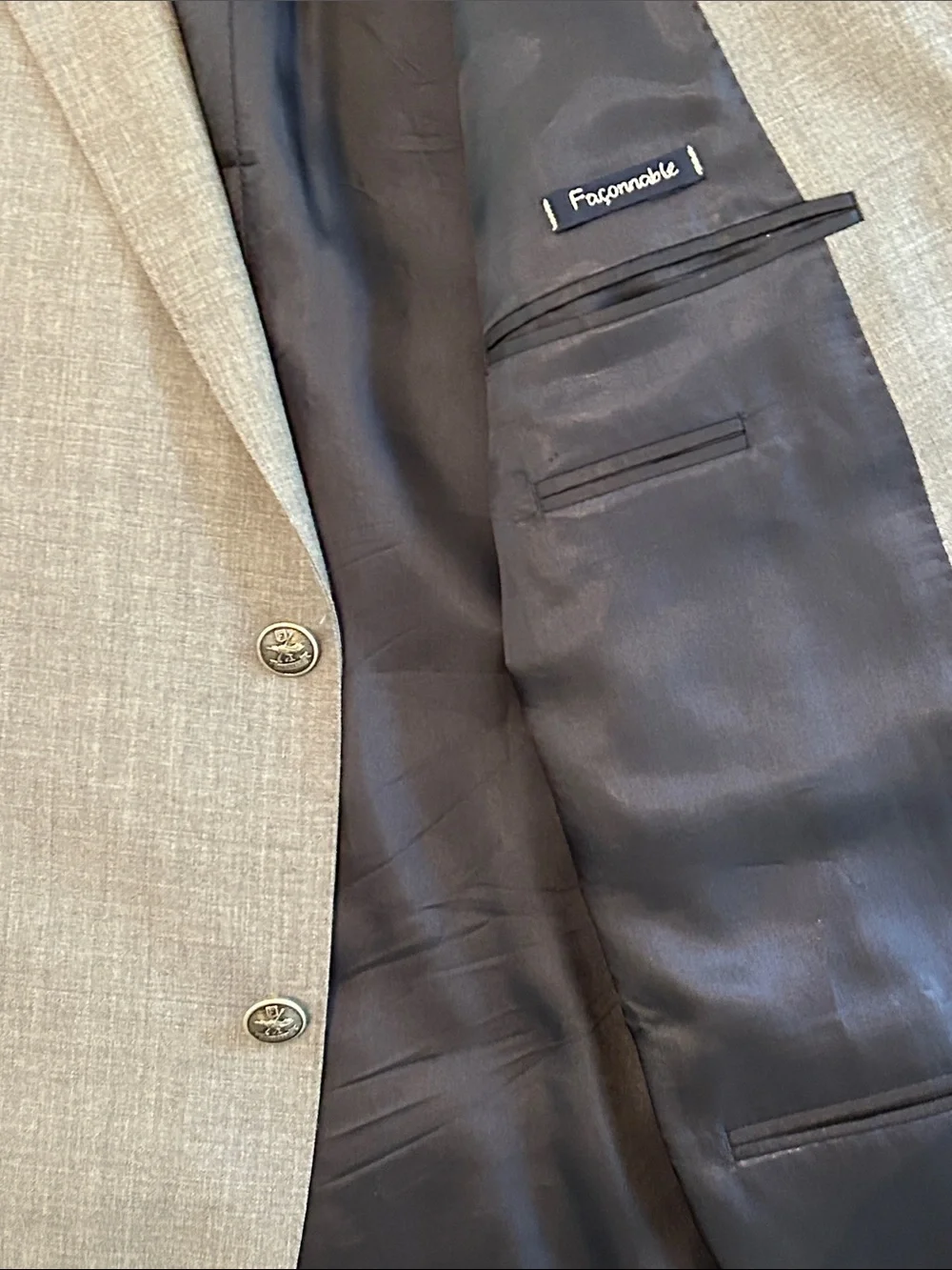 Faconnable Mens Wool Blazer Jacket Size 62 Gray Sport Coat Crest Buttons Italy